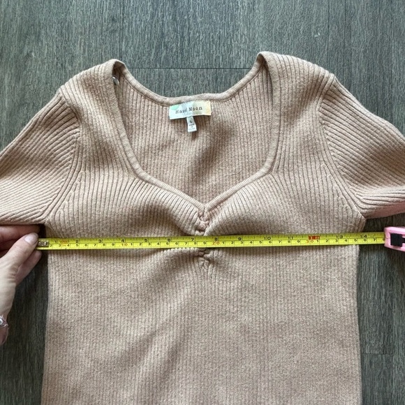 Hazel Moon Ribbed Knit Crop Top in Tan - Picture 4 of 6